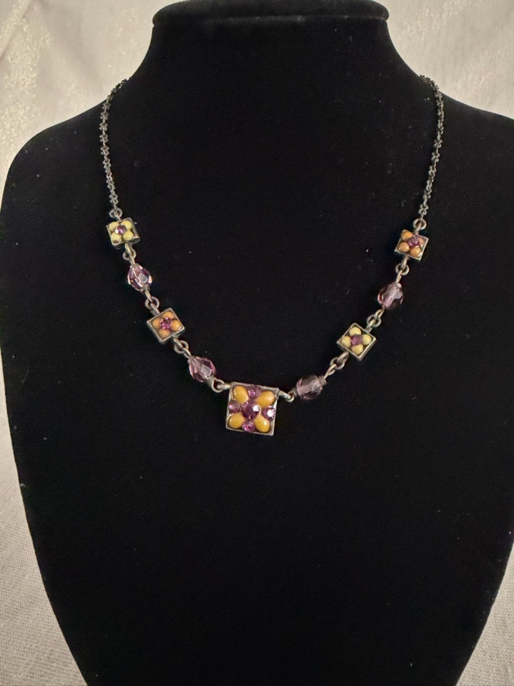 Purple and Gold Square Pendant Necklace